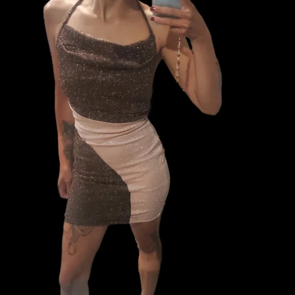 NAKED WARDROBE Sparkly Cowl Neck Mini Dress S - Picture 4 of 13